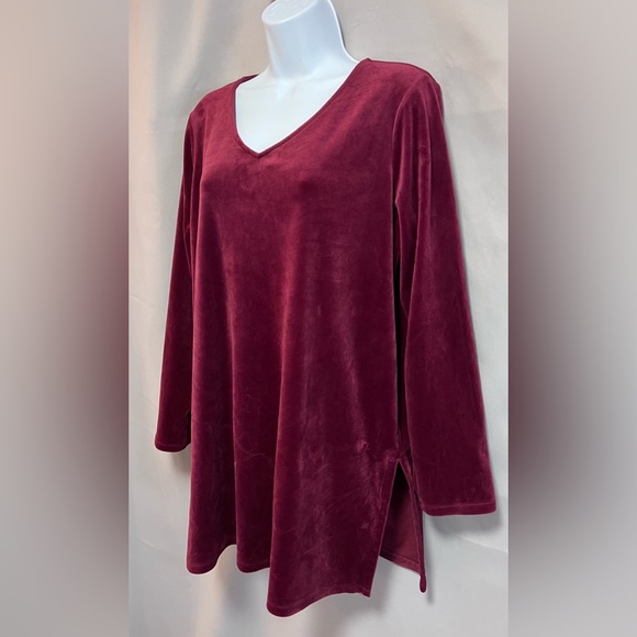 Pure J Jill Sz Large Bordeaux Velour Velvet Tunic V-Neck Long Sleeve Stretch - Picture 2 of 10